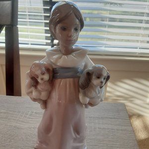 Lladro Girl with Puppies Figurine